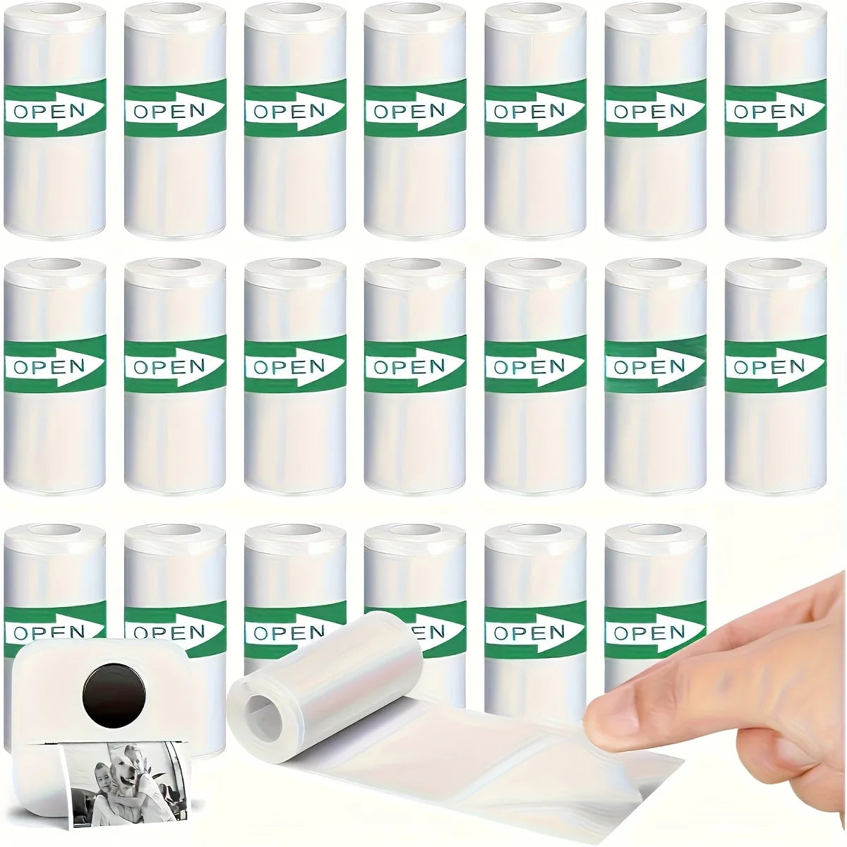 5/10/20 Rolls Mini Printer Thermal Paper with Core, White Adhesive Paper 57mm, Compatible with C9/X5/X6/X15 Mini Thermal Printer