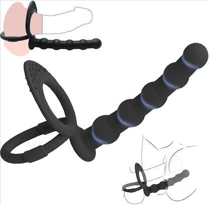 Double Penetration Dildo Dual Stimulation Vibrator for Couples, Anal Beads, G-Spot Massager, Cock Ring, Adult Sex Toys