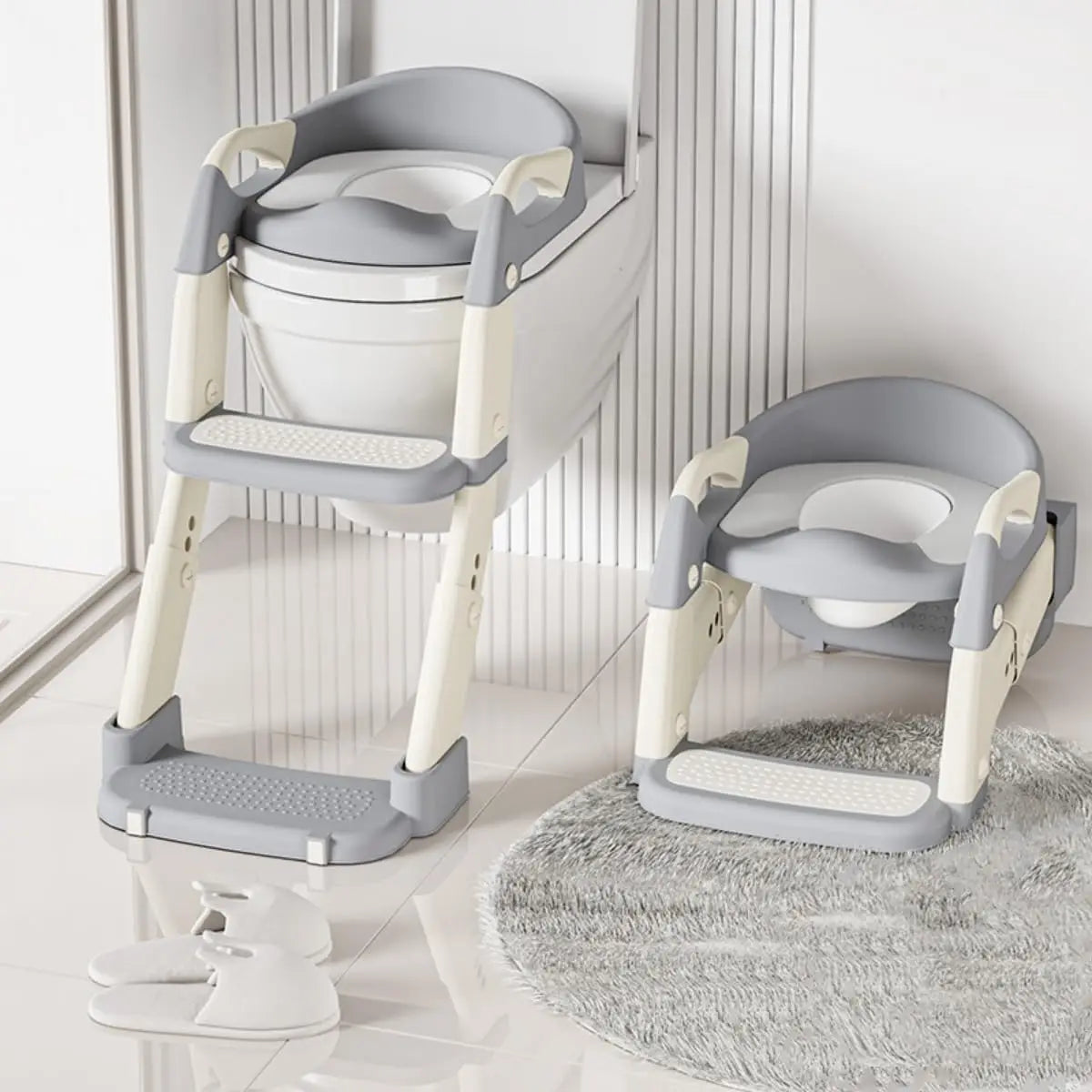 Kids Potty Training Seat With Steps, 3 In 1 Toddler Toilet Ladder Seat, Soft Mat Non-slip Splash Guard Toilet Seat (Grey)