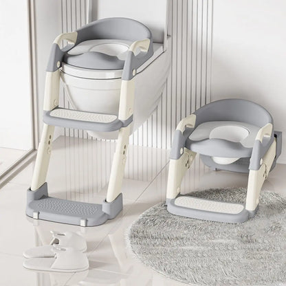 Kids Potty Training Seat With Steps, 3 In 1 Toddler Toilet Ladder Seat, Soft Mat Non-slip Splash Guard Toilet Seat (Grey)