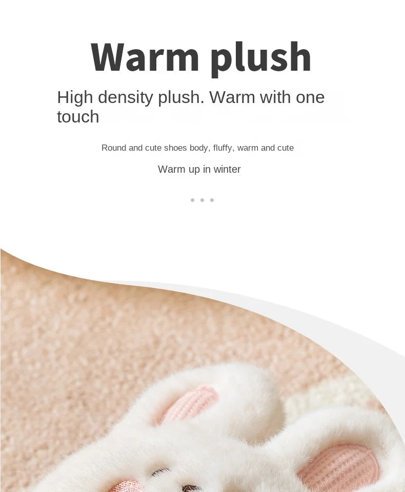 Mo Dou 2022 Winter Warm Women Slippers Waterproof Vamp Cute Rabbit Bear Decoration Indoor Outdoor Shoes Soft Plush Men Slippers