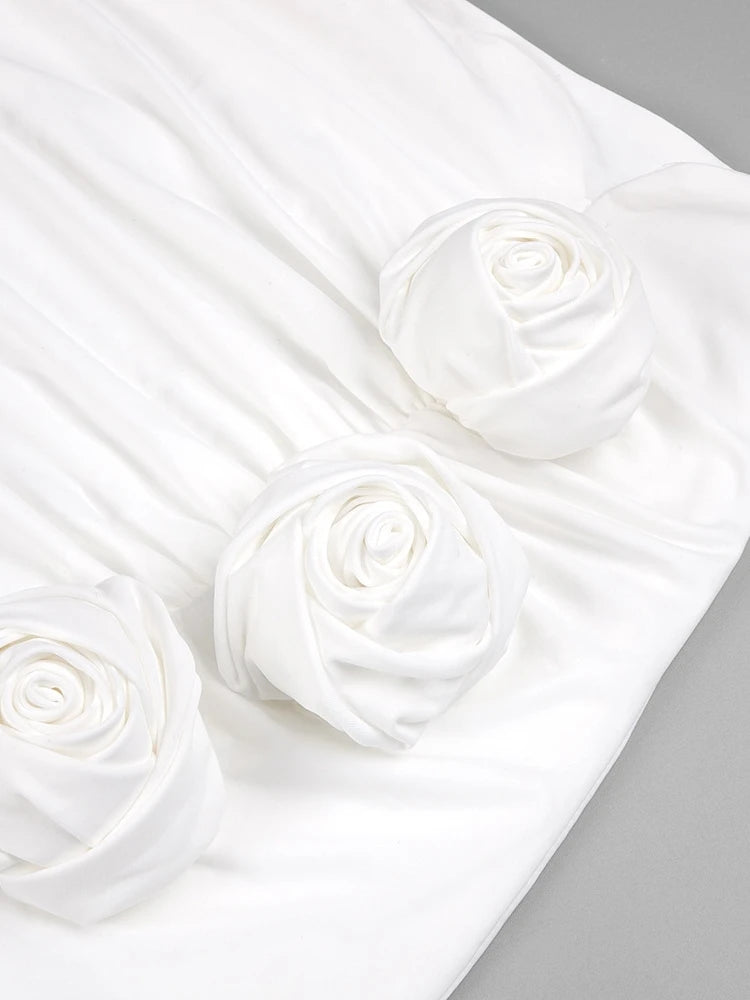 Sexy Long Sleeves Crop Top + High Split Skirt Two Piece Set Women 3D Flower Details Slim Suits Celebrity Cocktail Party Set Gown