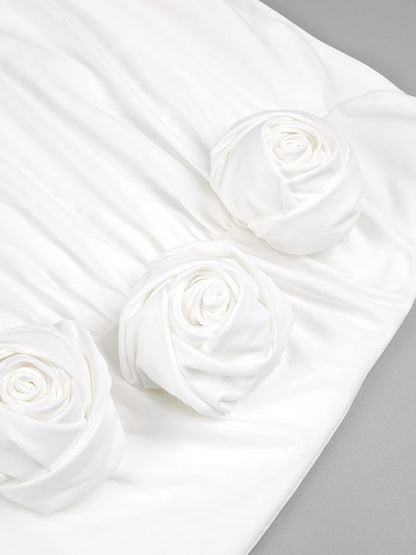 Sexy Long Sleeves Crop Top + High Split Skirt Two Piece Set Women 3D Flower Details Slim Suits Celebrity Cocktail Party Set Gown