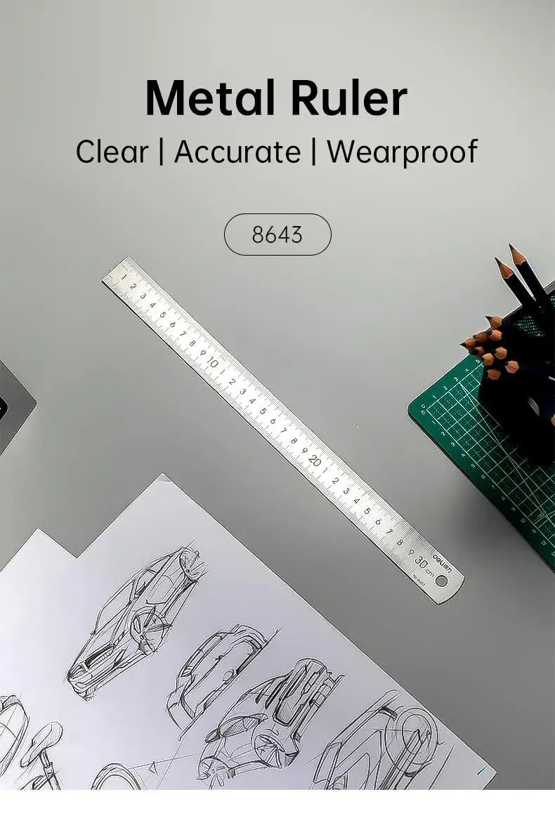 DELI Metal Ruler Precison Clear Marking Craft Wood Working Draft Measure Tool