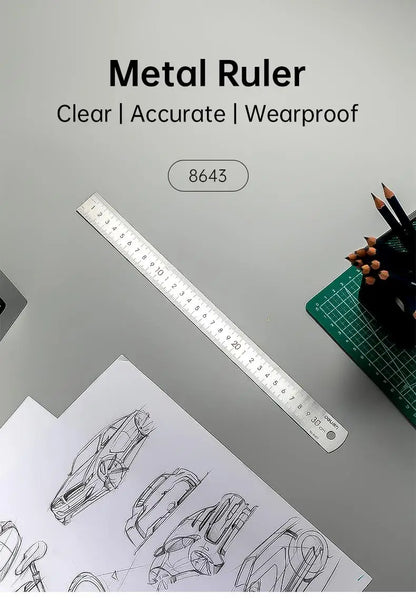 DELI Metal Ruler Precison Clear Marking Craft Wood Working Draft Measure Tool