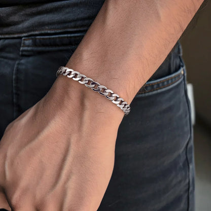 LUXUKISSKIDS Stainless Steel Couple Men/Woman Bracelets Fashion Curb Cuban Link Chains On Hand Rock Bracelet Wrist Jewelry Gifts