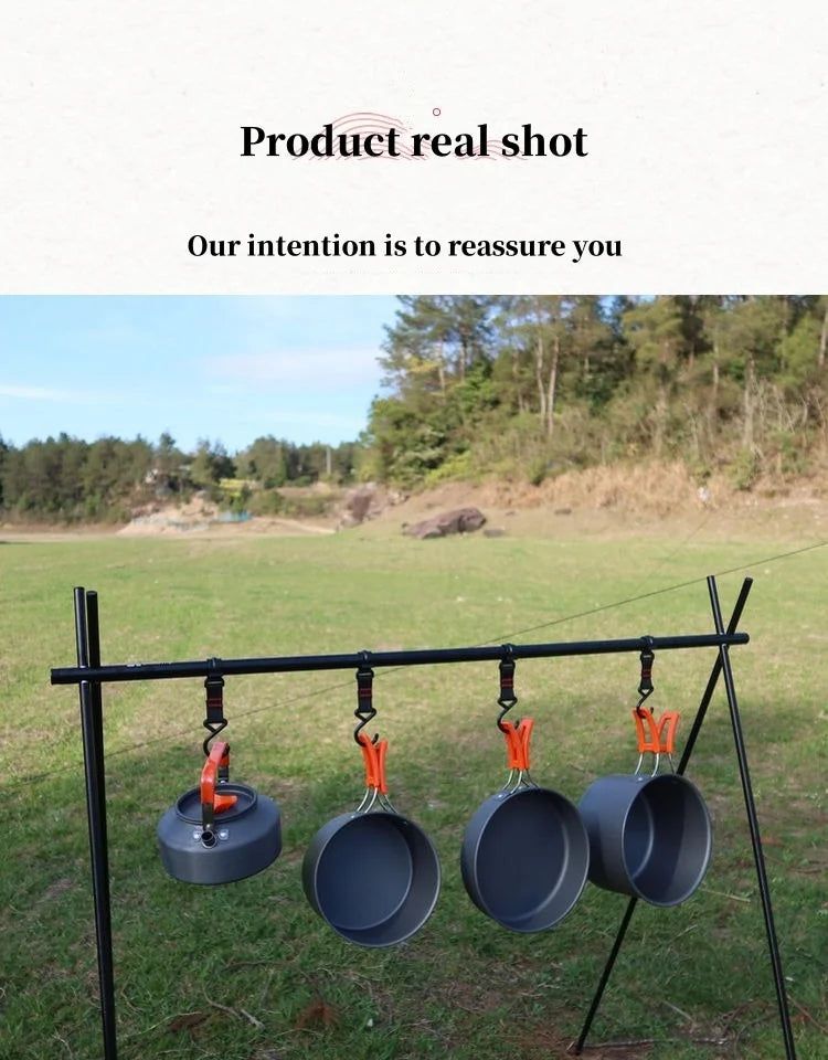 Camping Cookware Cooking Kettle Pot Hiking Picnic Equipment Portable Frying Pan Hanging Pot, Hiking Picnic Tableware