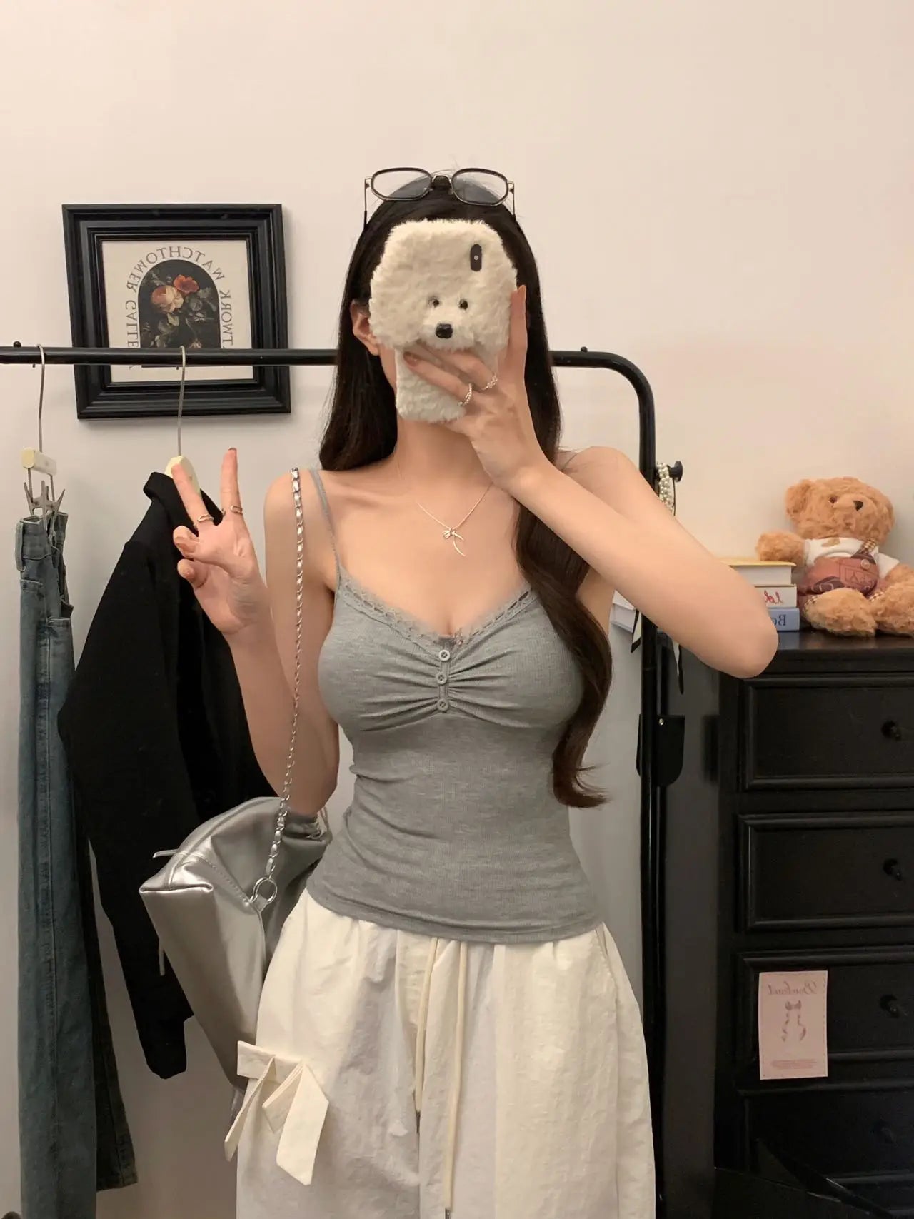 Pure Desire Sexy Lace Splice Strap Vest Women's Inner Wear Slimming Matching Top Trendy Tube Top Cotton Blend Elastic Fiber