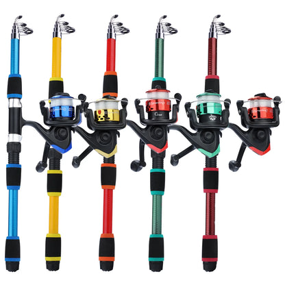 Sougayilang Kids Fishing Pole Set Full Kits with Telescopic Fishing Rod and Spinning Reel Baits Hooks Saltwater Travel Pole Set