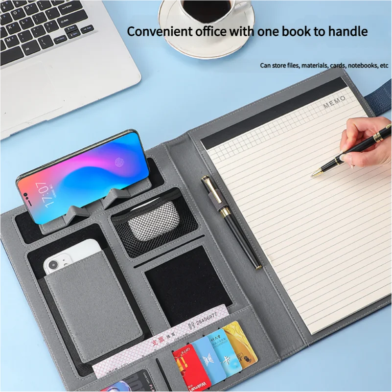 A4 Multifunctional Meeting Folder | Leather - like Finish. Organize Phone, Cards & Notes. Ideal for Business & Productivity!