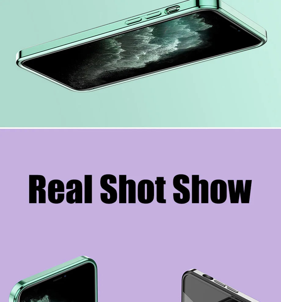 Luxury Plating Square Frame Silicone Transparent Case on For iPhone 11 12 13 14 15 Pro Max X XR XS Max 7 Plus Clear Back Cover