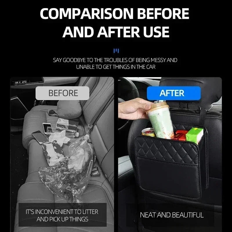Multifunctional Car Seat Storage Bag Leather Auto Organizer Garbage Bag Universal Fit For Most Car Models