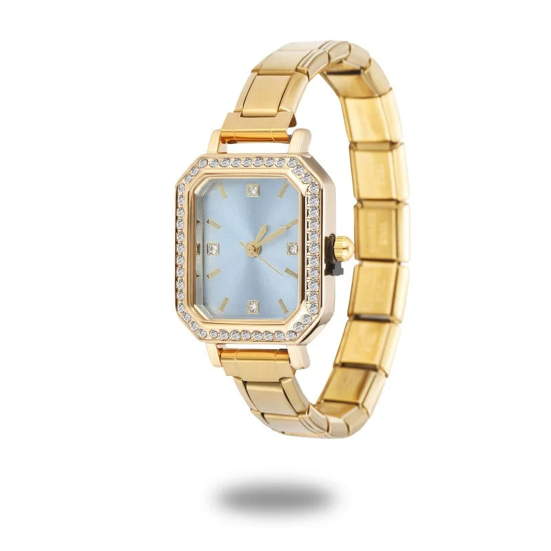 Fashion High Quality Men Women's Stainless Steel Square Round Shiny Zircon Watch Bracelet For Friend Birthday DIY Jewelry Gift