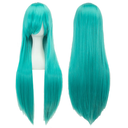 Soowee 80cm Long Synthetic Hair White Purple Cosplay Wigs Party Black Hair Straight Wig Hairpiece for Women