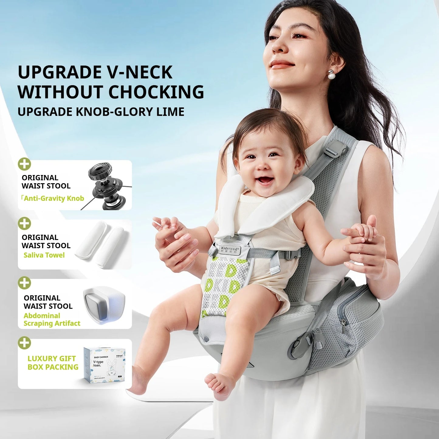 AIBEDILA Baby Carrier Waist Stool Ergonomic Kangaroo Baby Carrier with Knob Breathable Newborn Waist Stool 0-36M