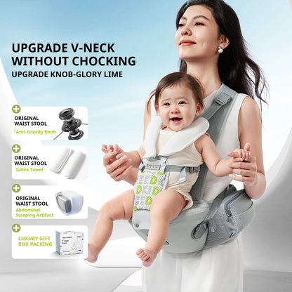 AIBEDILA Baby Carrier Waist Stool Ergonomic Kangaroo Baby Carrier with Knob Breathable Newborn Waist Stool 0-36M