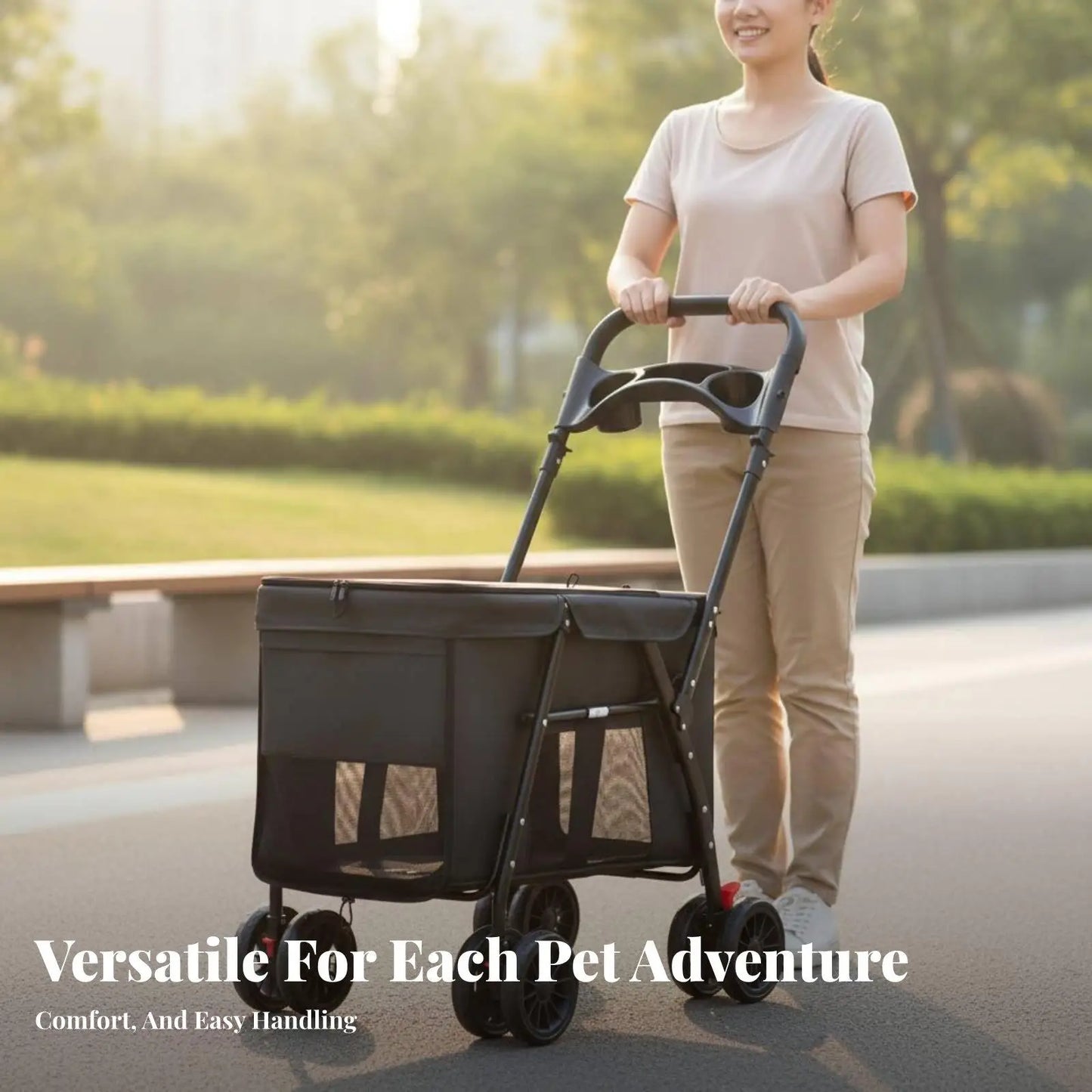Dog Stroller Foldable Lightweight Sturdy Oxford Material for Travel