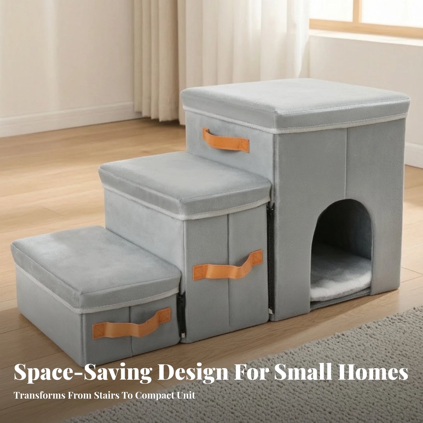 Pet Stairs with House Portable Pet Stairs with Storage Dog Steps with Storage Sturdy Furniture Cozy for Small Dogs, Sofa, Bed