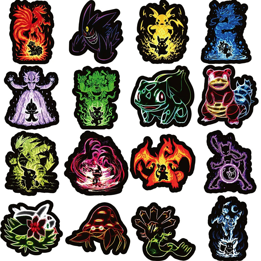 10/30/50/100pcs Neon Pokemon Pikachu Stickers Cool Anime Decals DIY Skateboard Phone Laptop Waterproof Kids Cute Cartoon Sticker