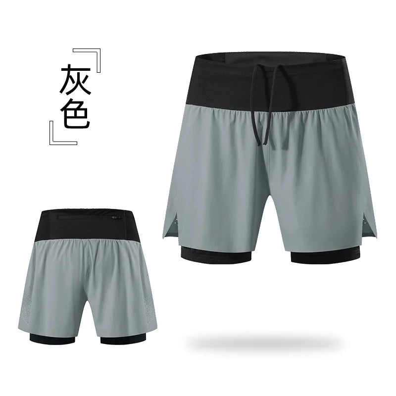 2 in 1 Trail Running Marathon Multifunctional Shorts Quick Dry Long Distance Training Sports Men Summer Lining With Waist bag