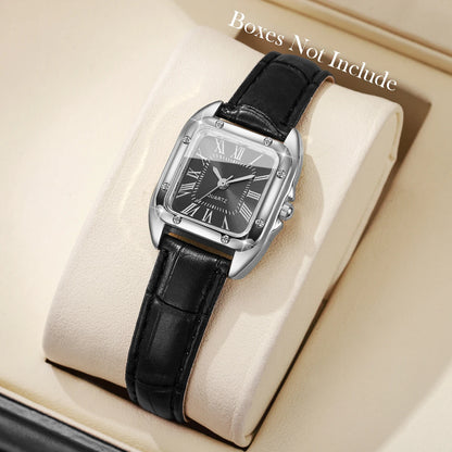 Fashion Square Women Leather Strap Wristwatches Casual Roma Dial Quartz Watch For Ladies Clock Relogio Feminino (Without Box)