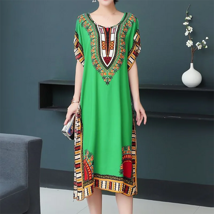 Casual Elegant Bohemian Printed Ethnic Style Retro Floral Woman Summer Street Wear Batwing Sleeve Loose Tunic Maternity Dress