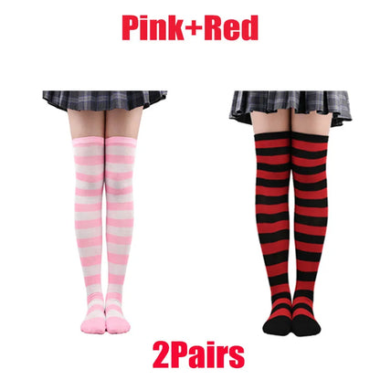 Color Striped Stockings Japanese Over Knee Socks Fashion Women Keep Warm Soks Sexy Slim Long Socks Hosiery JK Cosplay Lolita Y2k