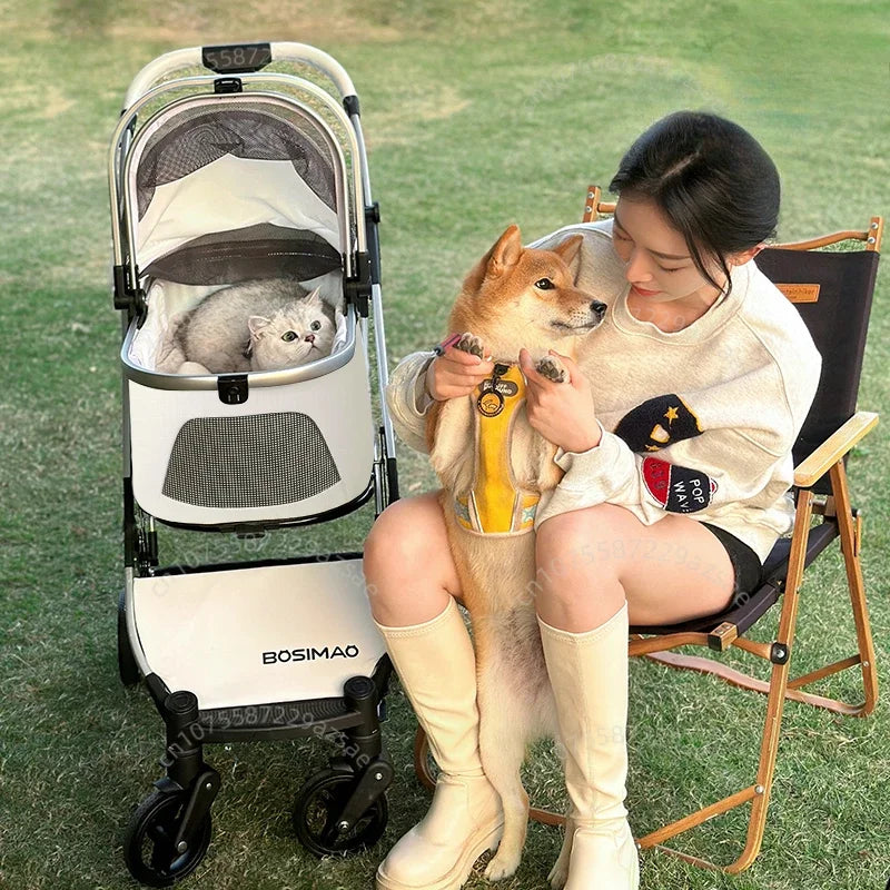 Lightweight Pet Stroller Dog-specific Travel Stroller Foldable High-view Pet Stroller Large Space Removable Carry Basket Cat Car