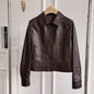 British Style Lapel Genuine Leather Jackets for Women Fashion Single-breasted Pockets Female Brown Casual Short Sheepskin Jacket