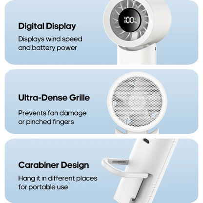 KINSCOTER Portable High Speed Handheld Fan 2000mAh Foldable Cooling Fan 100 Speed Rechargeable Turbo Fan W/ LED Digital Display