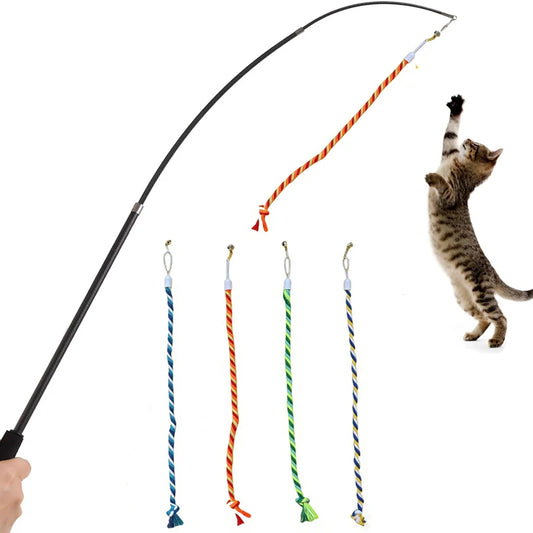 4PCS Cat Wand Toy Replacement Heads Colorful Cotton Ropes for Cat Stick Teaser Wand Interactive Cat Toy