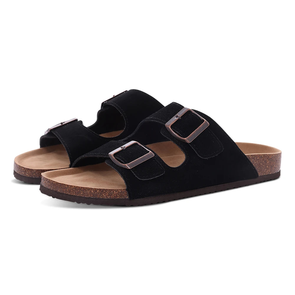 Shevalues New Fashion Cork Sandals Women Classic Cork Suede Footbed Slippers Female Summer Beach Sandals With Adjustable Buckle