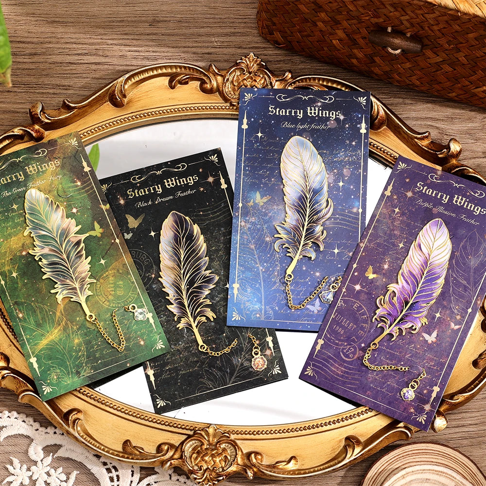 1 pc Metal Bookmarks with Chain Pendant Colorful Feather Design Unique Gifts for Book Lovers Writers Students Teachers Holiday