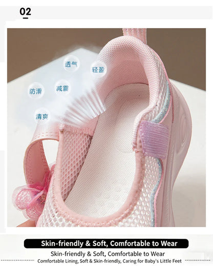 Summer Casual Shoes For Girls Mesh Breathable Children's Sneakers Cute Pink Anti-slippery Student Walking Footwear