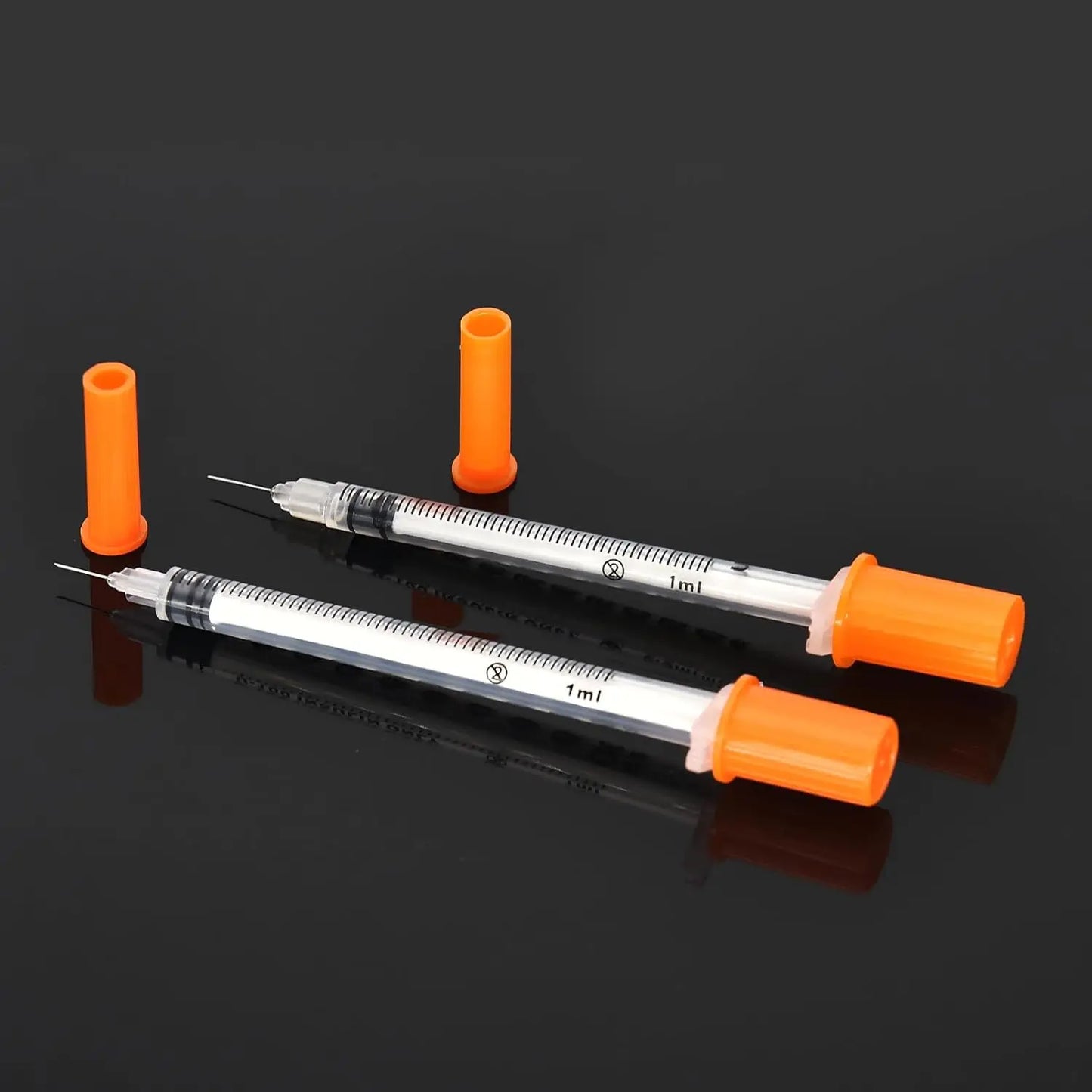 1ml 29G*13Mm Disposable Plastic Veterinary Syringe, Sterile Insulin Syringe with Orange Cap and Needle, Suitable for Pets, Farm Animals, and Laboratory Use.