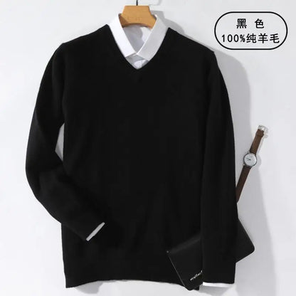 Super 100% Cashmere Sweater 2021 Men Pullover Autumn Winter Warm Classic V-neck Sweaters Male Jumper Jersey Hombre Pull Homme
