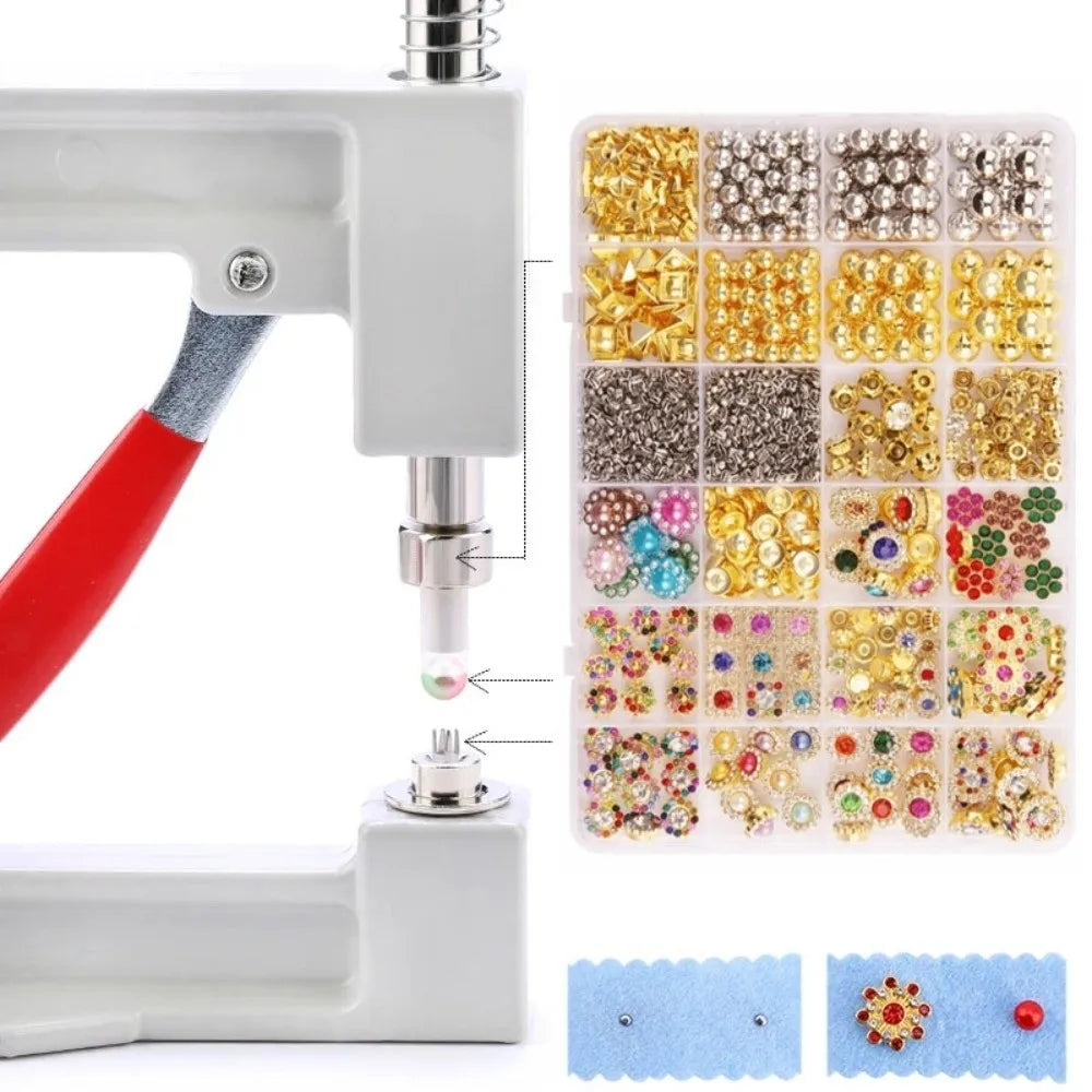 Hand Press Beads Pearl Rivet Set Circular/Irregular Shape Multi-color DIY Jewelry Making Kit with Beads Screw Heads Loose Beads