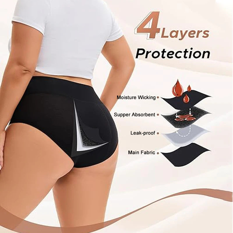 3Pcs Heavy Flow Menstrual Panties 4-Layer Women Period Physiological Underwear EU Size Absorbency Leak Proof Incontinence Brie