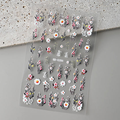 1PC 5D Macaron Flower/Fruit Nail Charms Sticker Embossed Bear/Rabbit/Letter Nails Slider Decals Summer Adhesive Manicure Decor&Y
