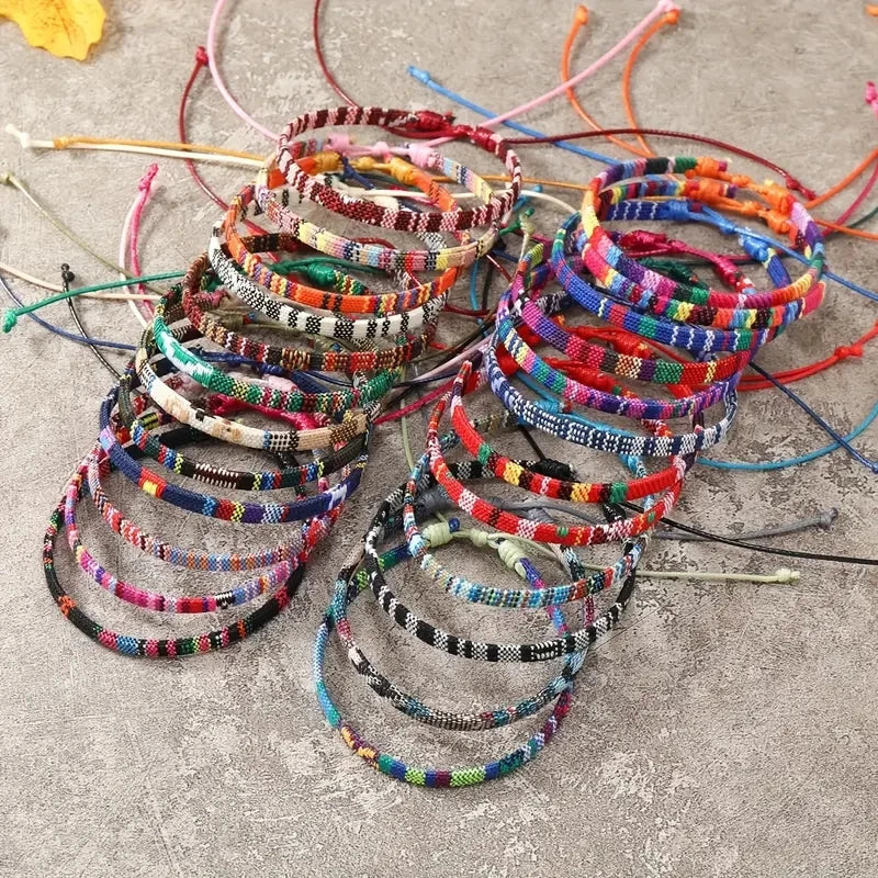 24pcs Bohemian 2 Style Woven Bracelets Set, Random Colorful Cloth Art Friendship Surf Bracelet For Men Women