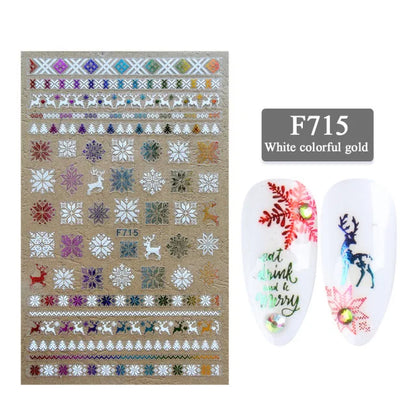 1PCS New Christmas Decorations 2023 New Year Nail Stickers Press on Nails Laser Snowflake Christmas Tree 3D Nail Decal