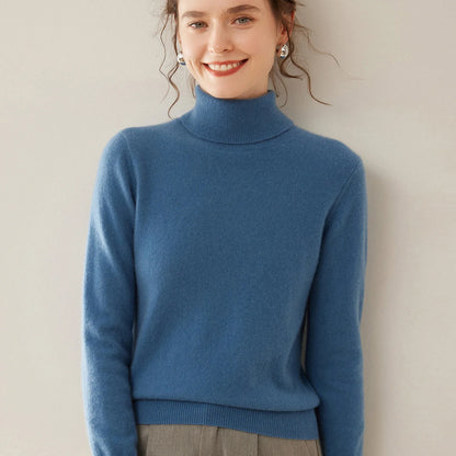Cashmere Sweater Women's Turtleneck Long Sleeved Knitted Pullover 100% Pure Cashmere Base Sweater Korean Version Women's Top