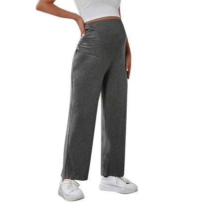 Maternity Pants Over The Belly Yoga Dress Work Pregnancy Pants Stretchy Lounge Wide Leg Trousers with Pockets
