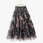 Faldas Y2k Elastic Waist Floral Print Mesh Skirt Women Summer Beach Vacation Style Versatile Stitching A-line Elegant Long Skirt