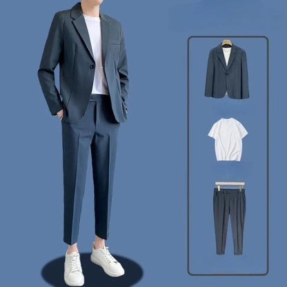 Men's Drapey Casual Suit Set Korean Style Loose Fit Spring Autumn Handsome Cool Trendy Light Mature Stylish Suit Jacket