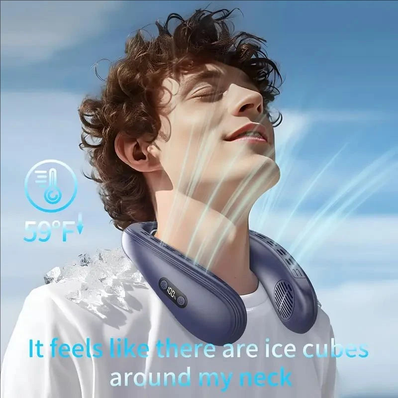 Portable Bladeless Neck Fan with Cooling Plate - Quiet Rechargeable USB Charged Air Conditioner for Travel Camping & Outdoor Adv
