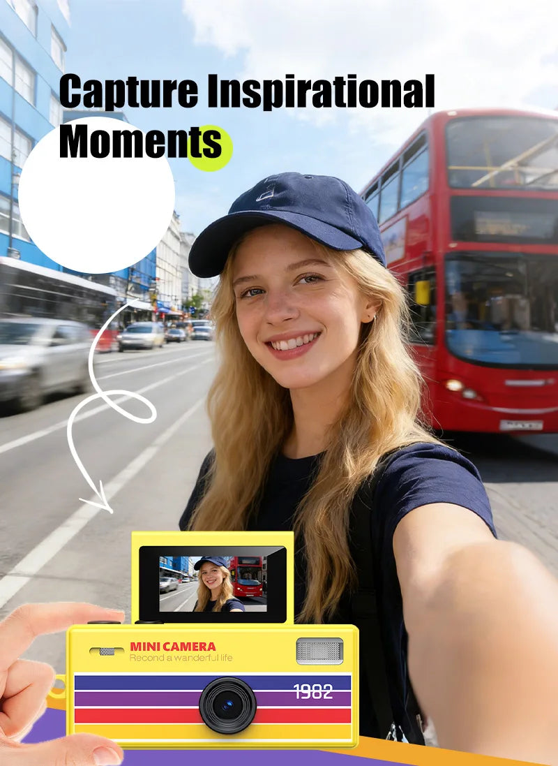 Ourlife Digital Camera 180° Flip Screen Selfile Keychain Camera Retro Support Memory Card HD Very Small Camcorder Video Recorder
