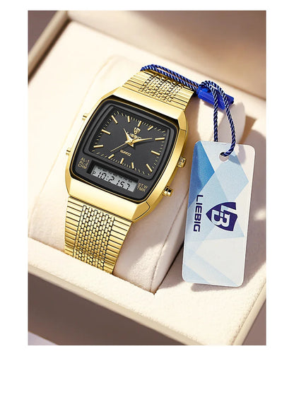 New Fashion Casual Watch Men Digital Dual Time Week Gold Sport 3bar Waterproof Quartz Wristwatches Clock relogio masculino L1030