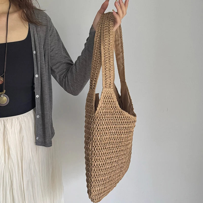 Fashion Rattan Women Shoulder Bags Woven Female Handbags Large Capacity Summer Beach Straw Bags Casual Tote Purses