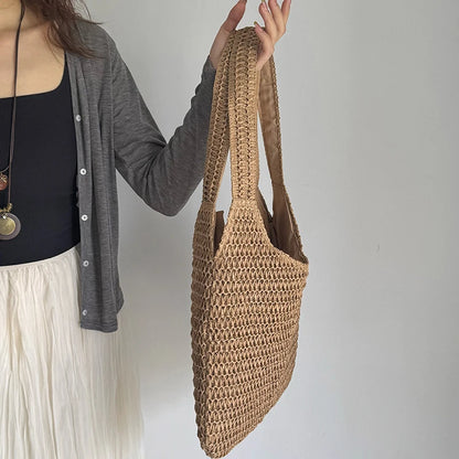 Fashion Rattan Women Shoulder Bags Woven Female Handbags Large Capacity Summer Beach Straw Bags Casual Tote Purses